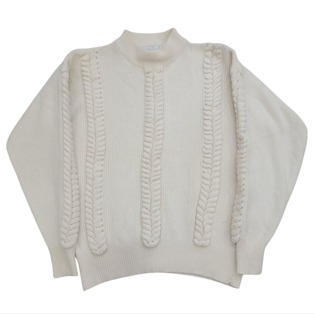 Vintage Miss Orly Soft Raised Knit Mock Neck Sweater Cozy Cream Jumper W…